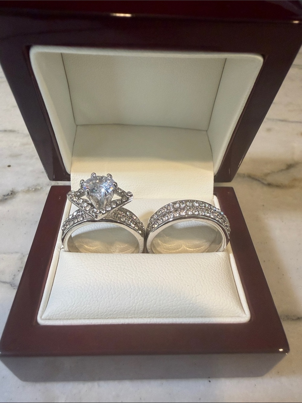 Silver-Tone Cubic Zirconia Bridal Ring Set - Clear size 7